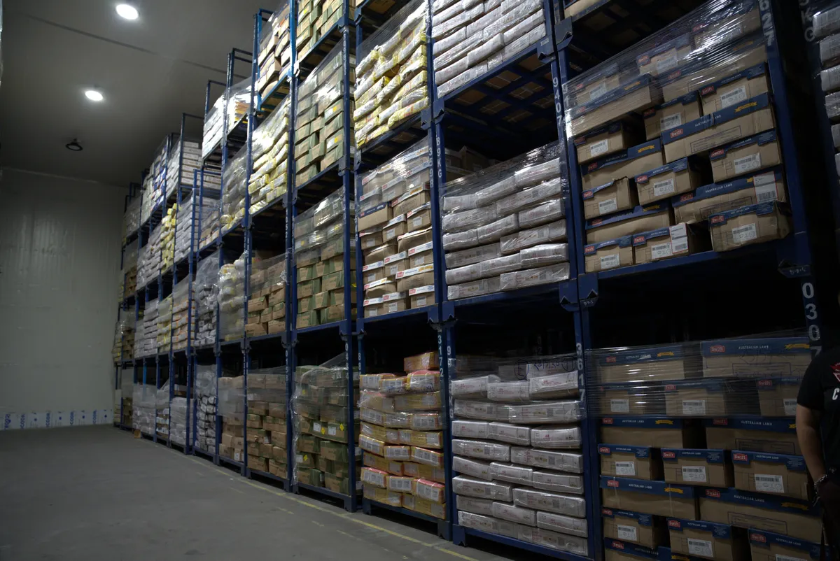 Racking bays at Arctic Kepong packed with palletised frozen goods